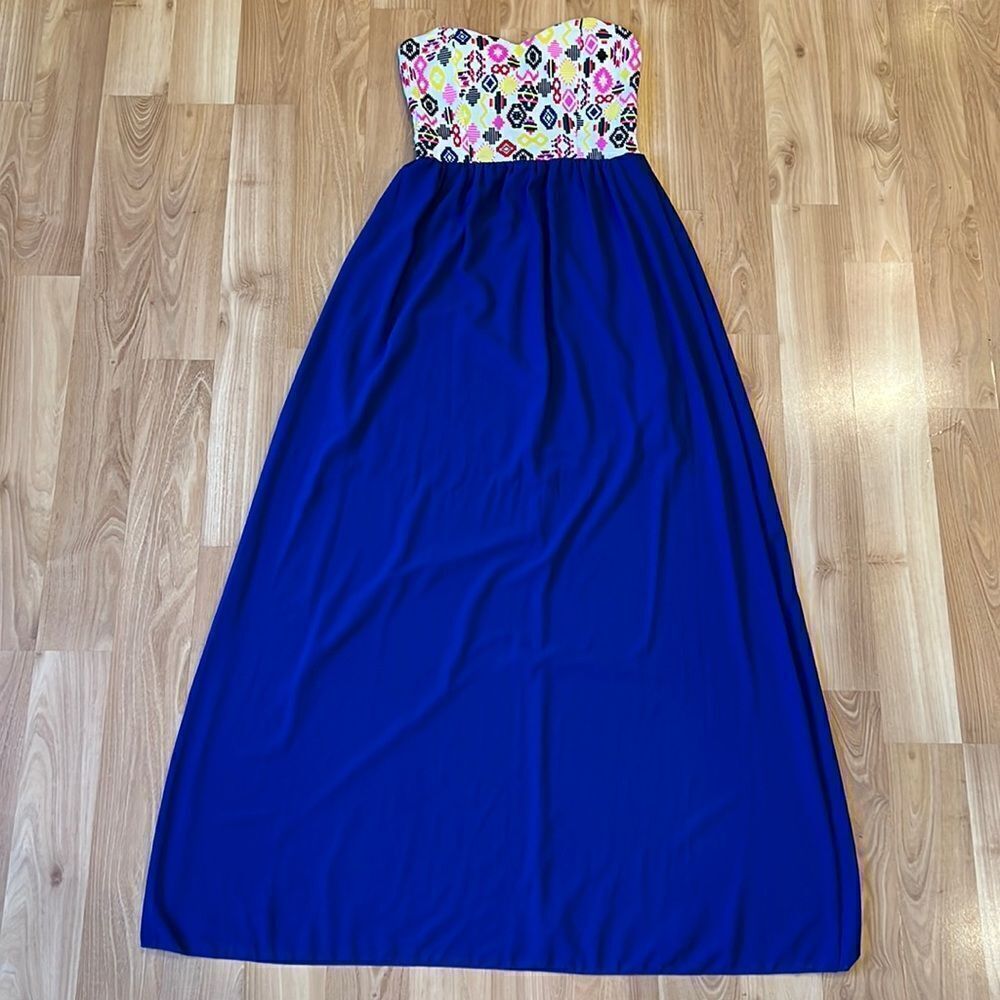 Strapless Colorful Blue Maxi Dress Size L